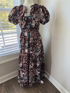 Journee Floral Morty Puff Sleeve Maxi Dress